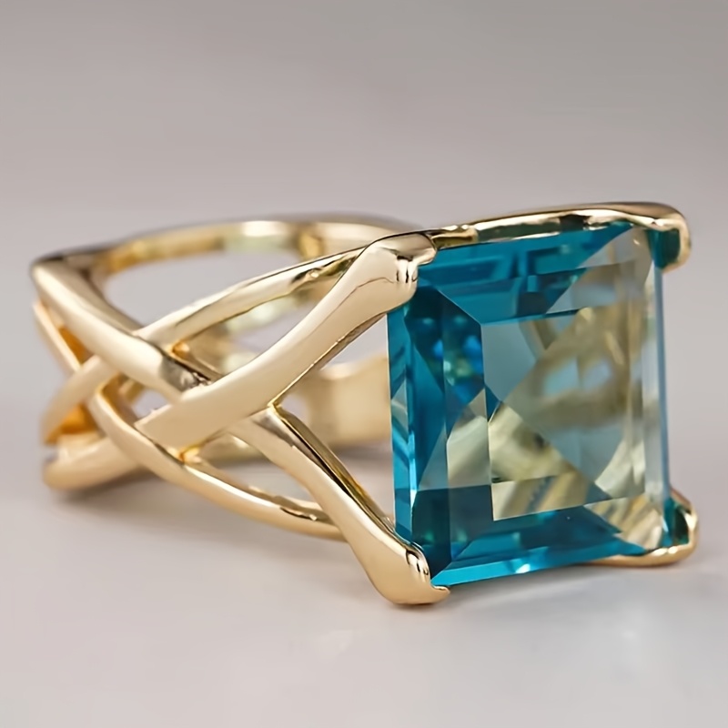 TEMU Un elegante anillo de boda para mujer chapado en oro de 14K, con zirconia sintética cuadrada de princesa, que y , prometiendo crear un anillo de