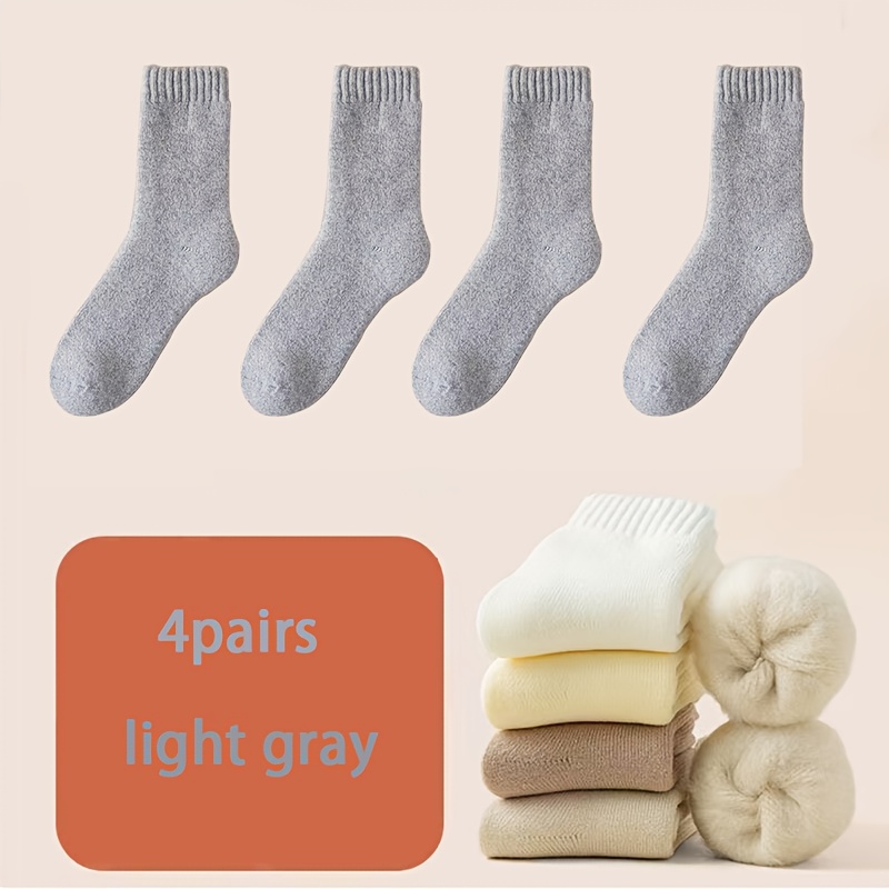 TEMU 4 Pairs Of Women's Winter Soft Plush Lined Warm Socks, Autumn And Winter Thick Plush Polyester Warm Snow Socks, Suitable For Men And Women In