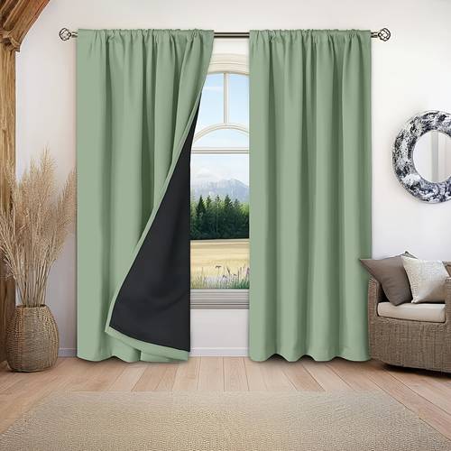 . 100% verdunkelungsvorhänge thermische anti-vorhänge - grüne verdunkelungs-isoliergardinen, stangentaschen-design mit beschichteter futter, herbst winter winddichte raum verdunkelungs-notfallvorhänge für wohnzimmer schlafzimmer zimmer verdunkelnde dekorative vorhänge