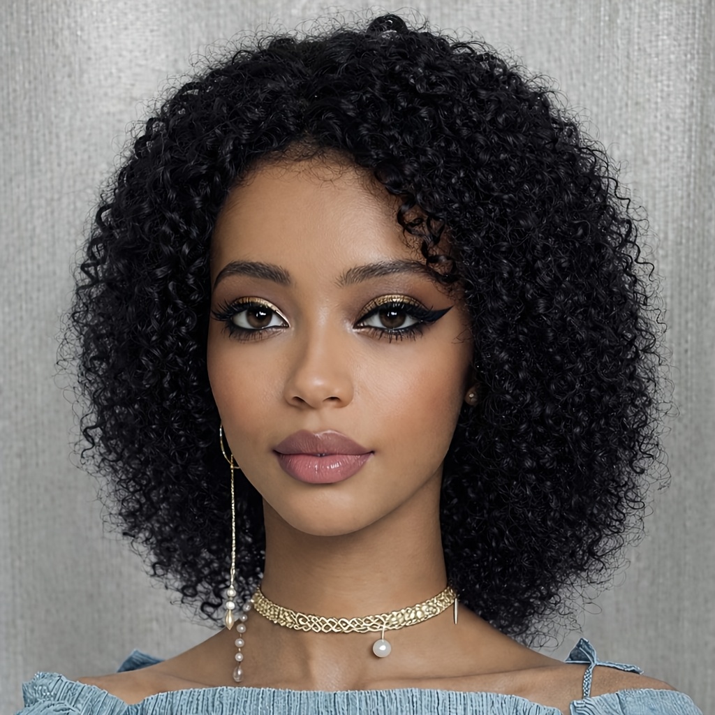 perruque     en cheveux humains brésiliens   pour femme - perruque afro   bouclée avec mèches, style     de 8 pouces, perruque   colle   200%, bonnet en filet rose respirant pour     et fêtes, perruque complète pour texture bouclée/ e