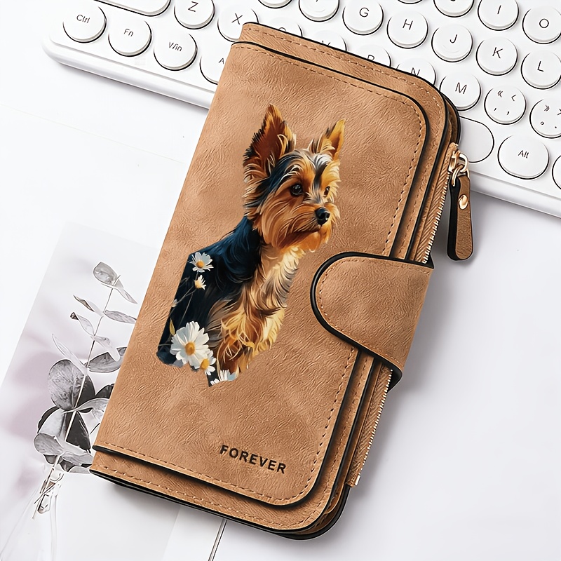 TEMU 1 pièce Portefeuille pour femme avec chien Yorkie et marguerites - Portefeuille pliable à fermeture à pression adapté pour , porte-monnaie et