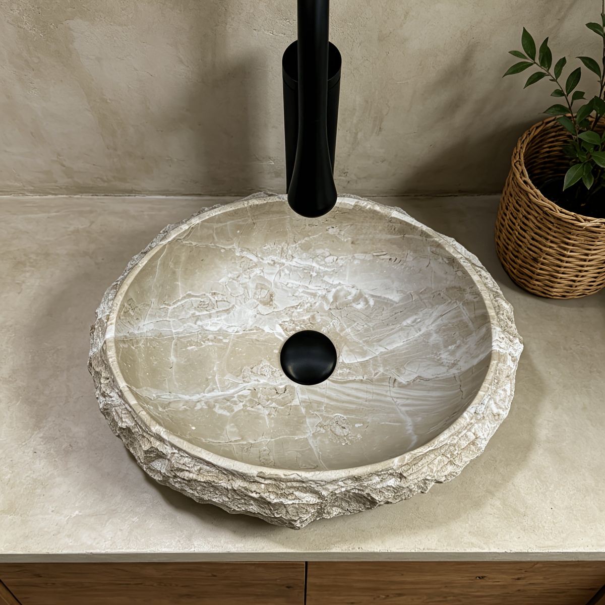 1pc Unique Stone-Shaped Artificial Stone Bathroom Sink, Washbasin, Deep Anti-Splash Artistic Basin, Decorative Basin, Large Single Basin, with Drain And Anti-Odor Drain Pipe, Suitable for Various Decoration Styles of Bathrooms