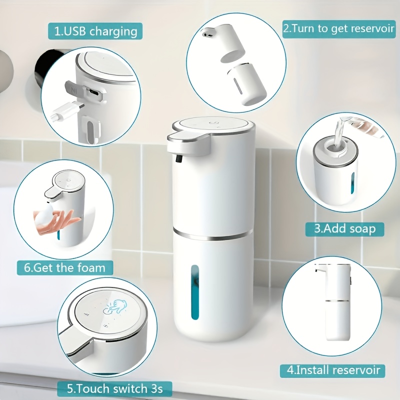 TEMU | Hygienic Automatic Dispenser/hand Dispenser | Wall-mounted, Rechargeable Battery And Usb Interface, Adjustable Settings, Stylish And Modern,