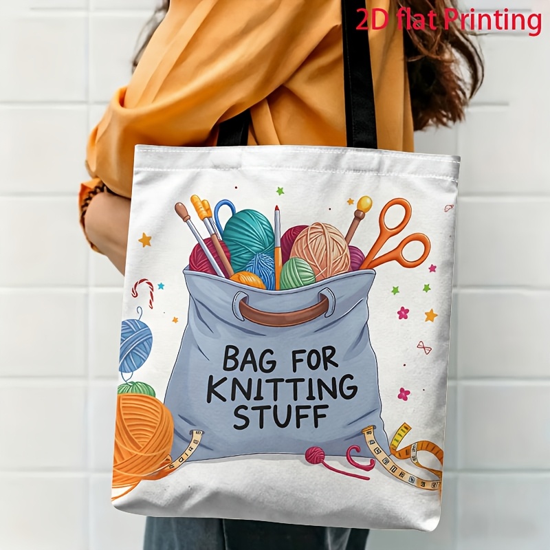 TEMU 1pc 2d Printed Knitting Tool Yarn Pattern Shoulder Bag, Fashionable Daily Commute Handbag, Multifunctional Lightweight Large Capacity Women's