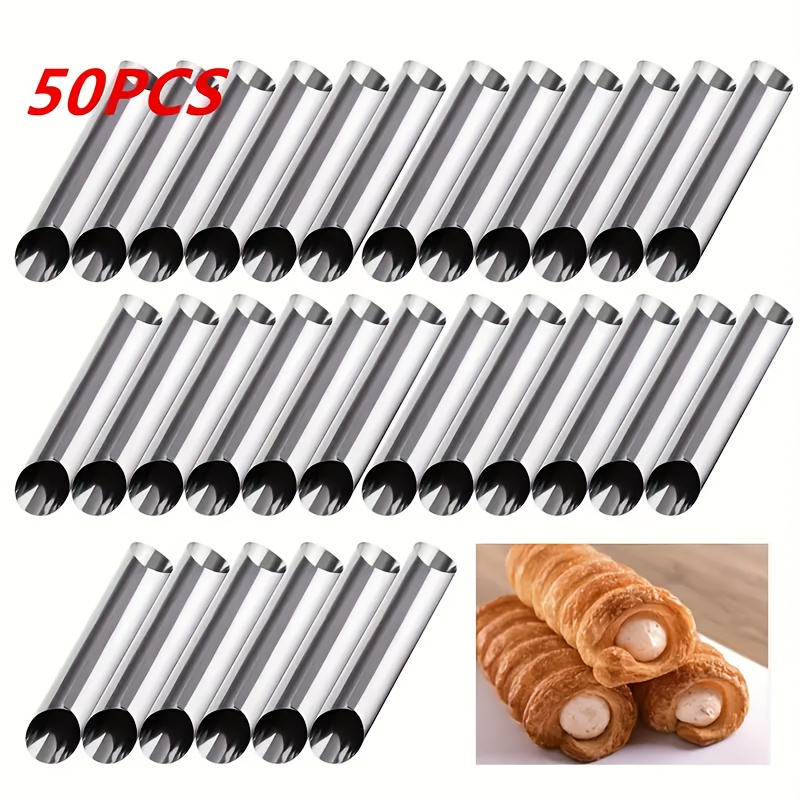 

15/50pcs Premium Stainless Steel Cannoli Form Tubes Set, Molds, Food-safe, , For Baking Croissants, Cream Horns, Danish Pastries, Ideal For Holiday Baking (halloween, Christmas, Easter, Thanksgiving)