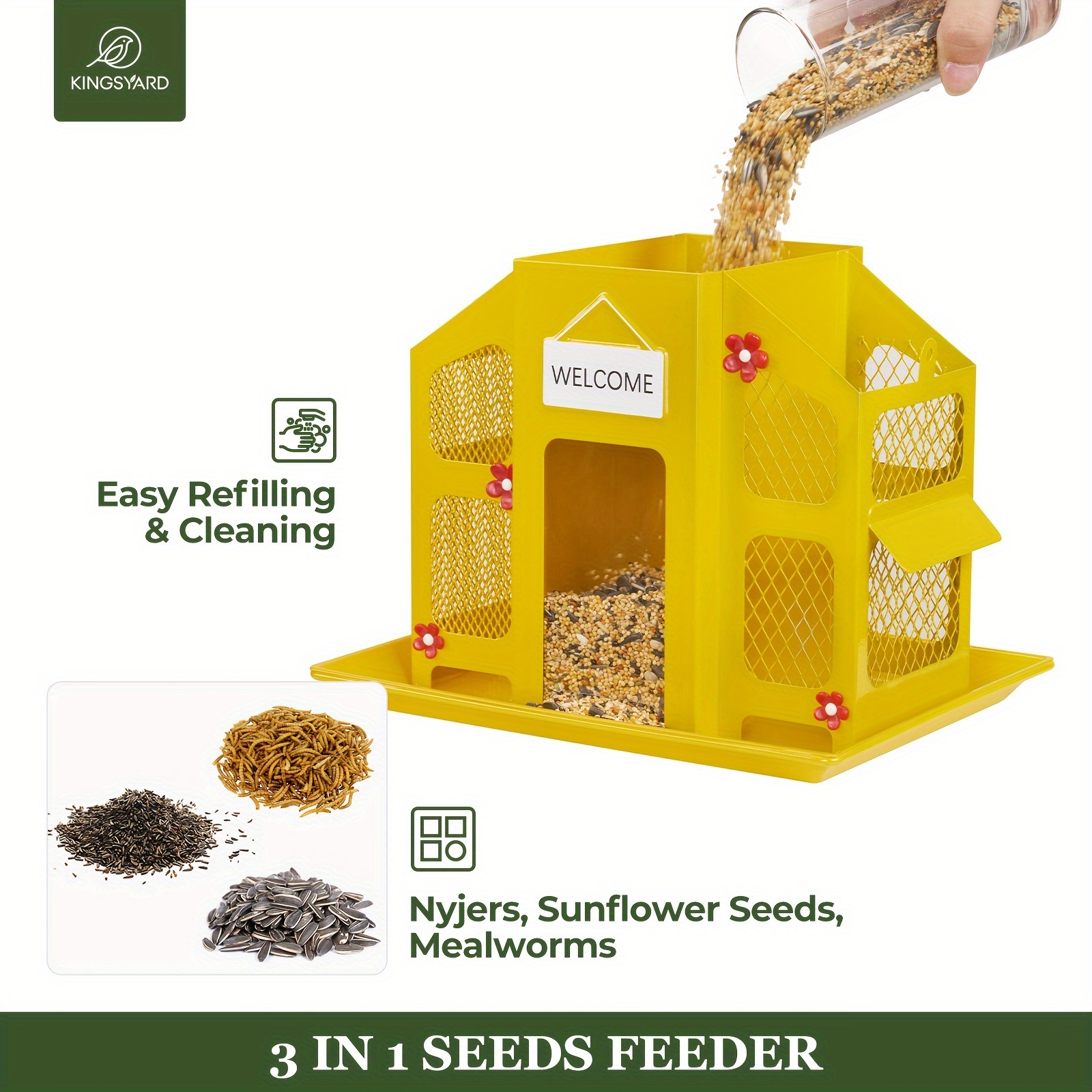 Wild Bird Feeder - Weatherproof Outdoor Hanging Feeder with Roof Durable Metal Mesh Construction 9 54a7f9b6 a7ba 4636 8a65 c8dc75d46106
