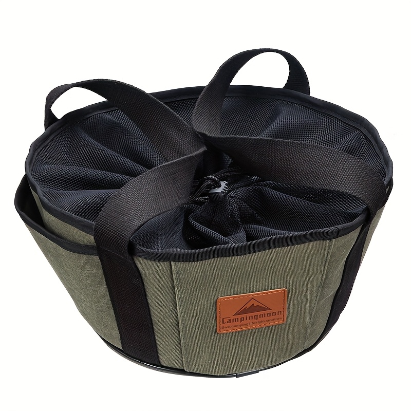 Image of 1pc Campingmoon Canvas Dutch Oven Storage Bag Do-28bk - Portable Camping Cookware Organizer, Durable Canvas Pouch For Outdoor Hiking Picnic Gear