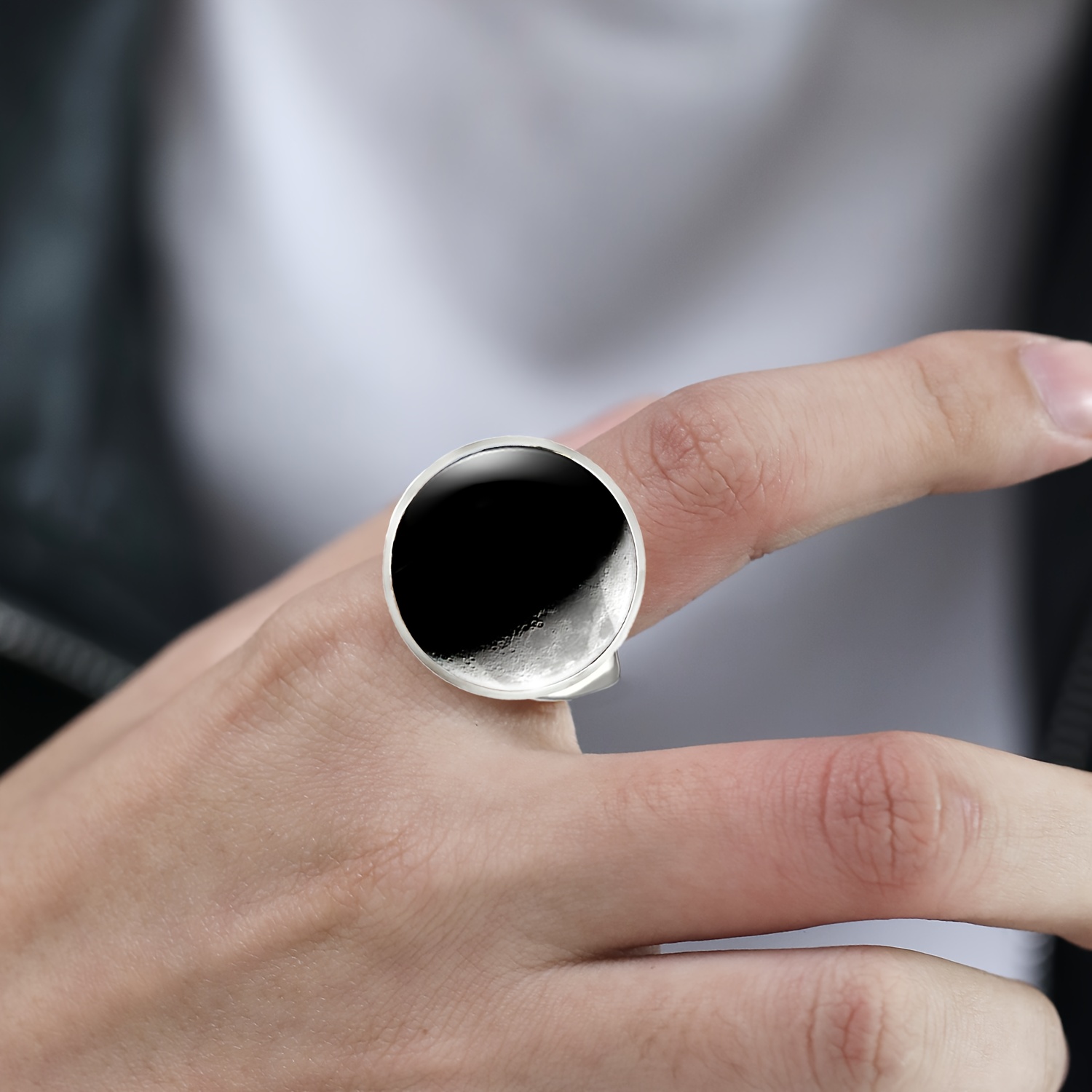 Unisex Adjustable Moon-Inspired Ring, Celestial Design