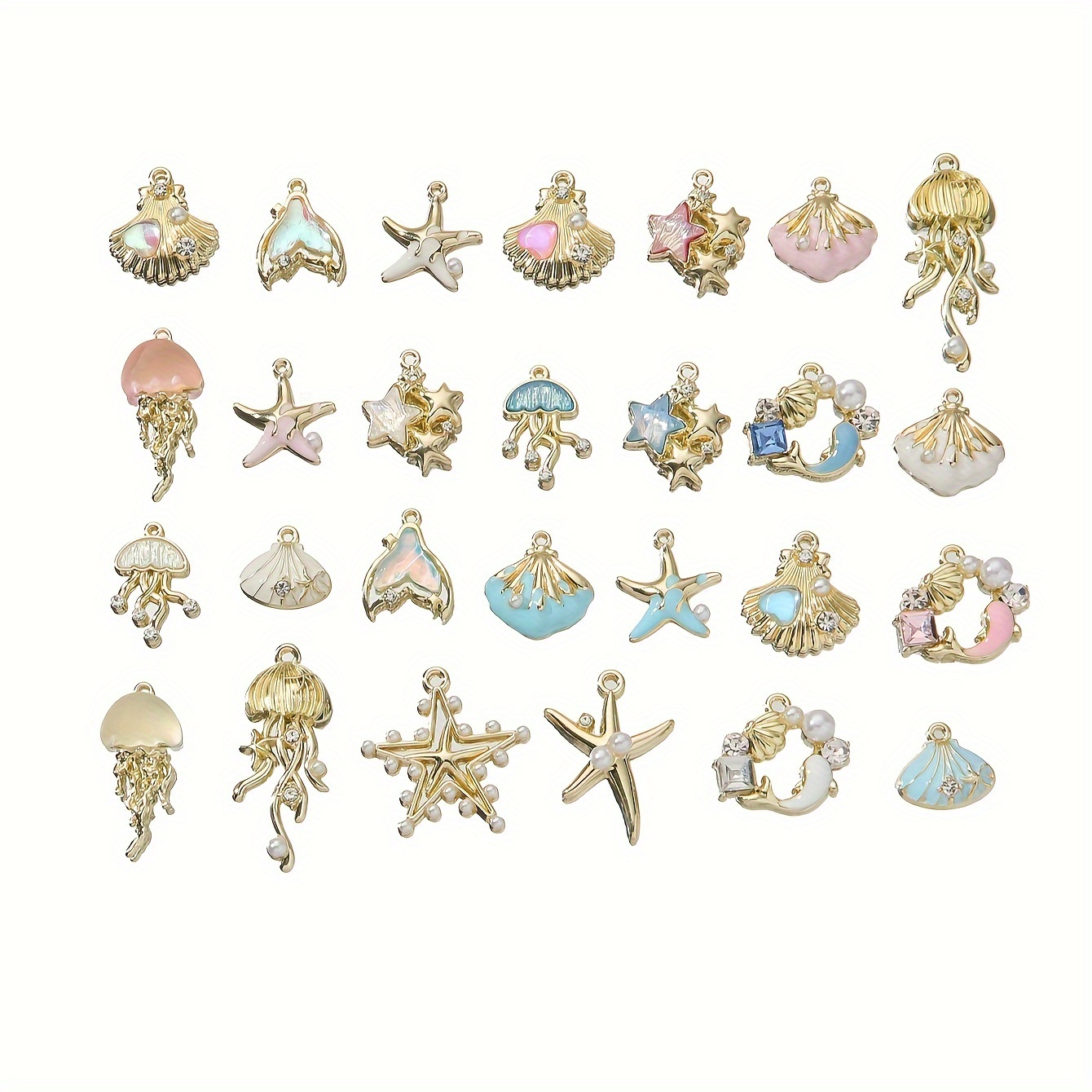 

Y2k- Golden Alloy Starfish & Jellyfish Shell Charms - Accents, Oval Shape For Making, Random Series, Pendant