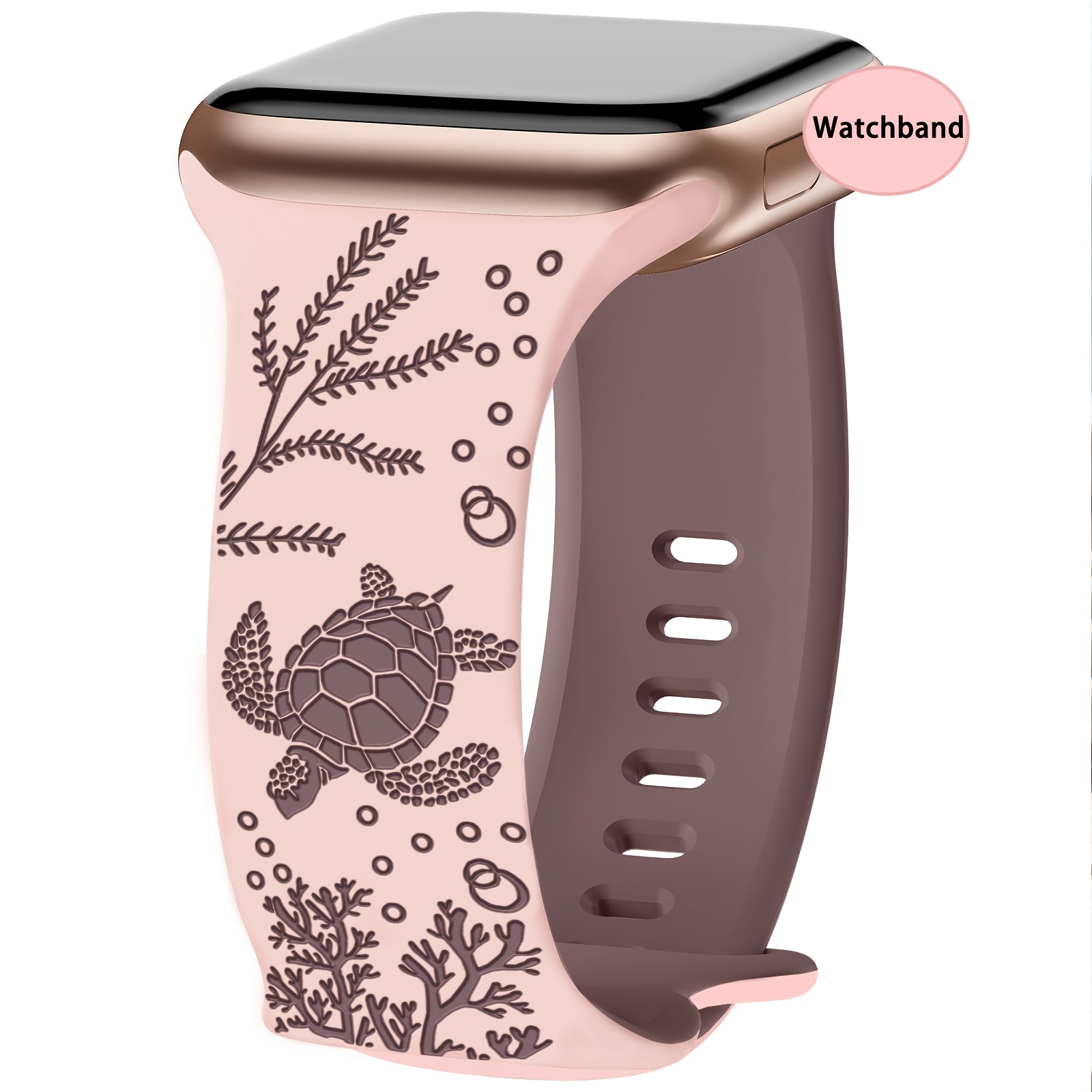 Image of Sea Turtle Engraved Band Compatible With Watch Band Women Men 38mm 40mm 41mm 42mm 44mm 45mm 46mm 49mm Cute Sport Band For Iwatch Series 12 11 10 Se9 8 7 6 5 4 3 2 1 /2/1