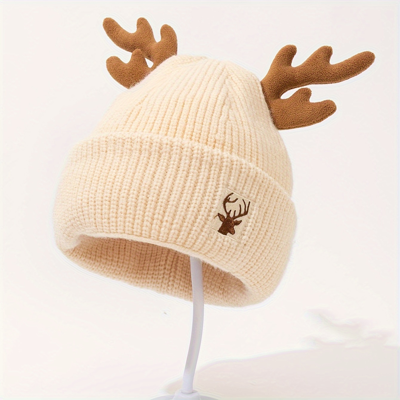Image of 1pc Christmas Reindeer Antler Hat - Funky Festive Design, 2-way Wear, Fleece-lined Warm Winter Hat For Couples, 100% Polyester, Hand Wash/