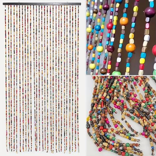1SET Vintage -Color Wooden Bead Door Curtain (27pcs) Handmade Unique Solid - Wood Bohemian - Style Bead Door Curtain for Room Partition - Fit for Doorways, As A Room Divider, Or As A Decorative Accent