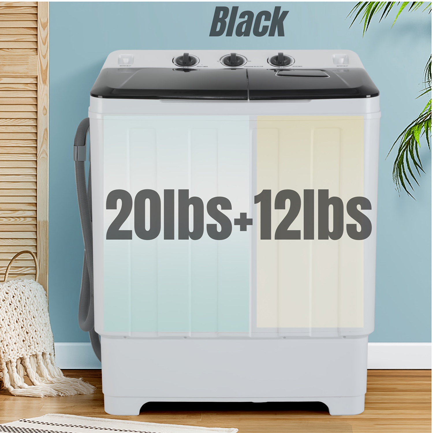 TEMU 32lbs Capacity Portable Washing Machine 2-in-1 Compact Twin Tub Laundry Washer (20lbs) & Spinner (12lbs) With Drain Pump, , For Apartment Dorms