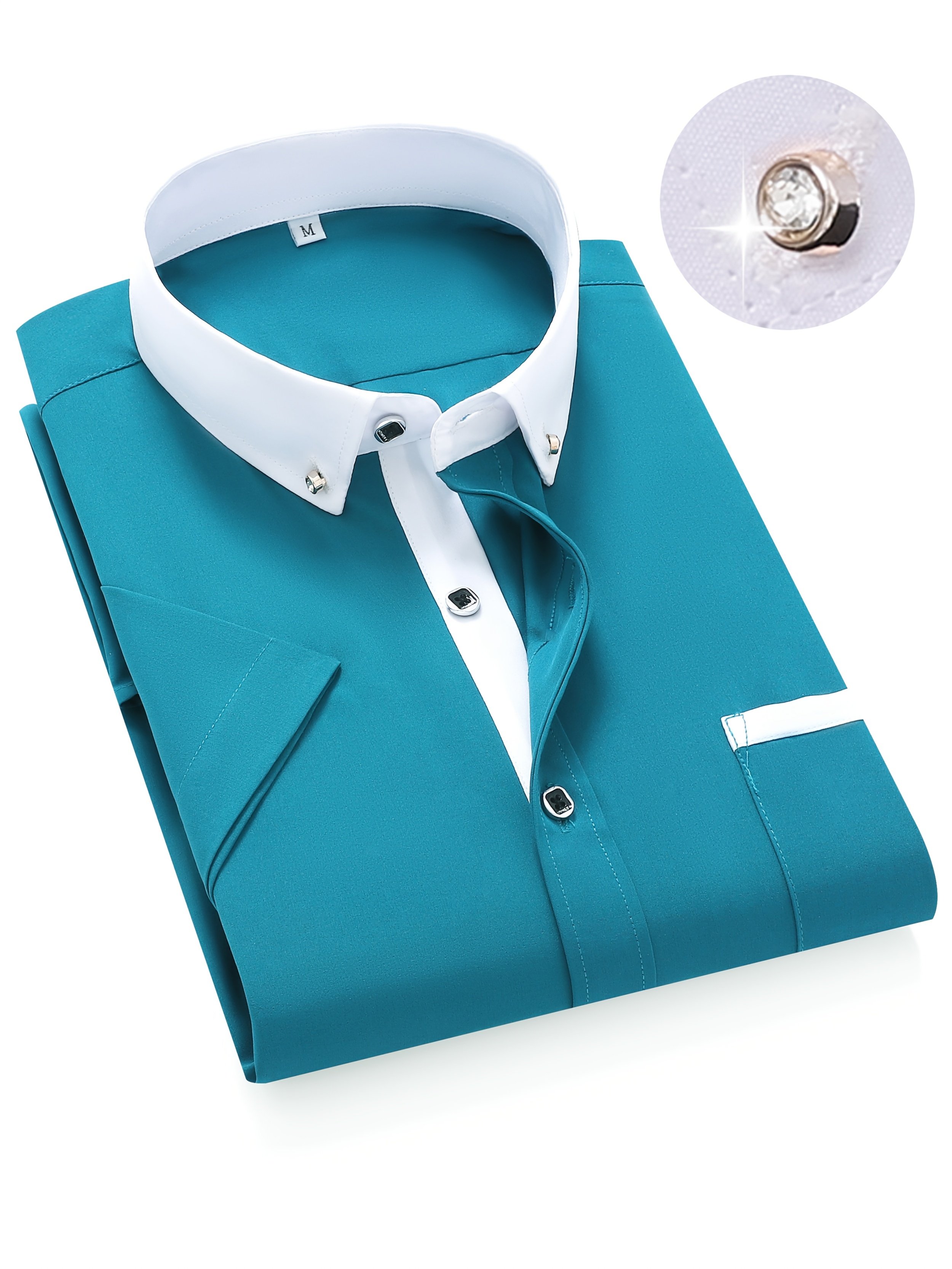 mens solid black short sleeve dress shirt collar diamond - Temu