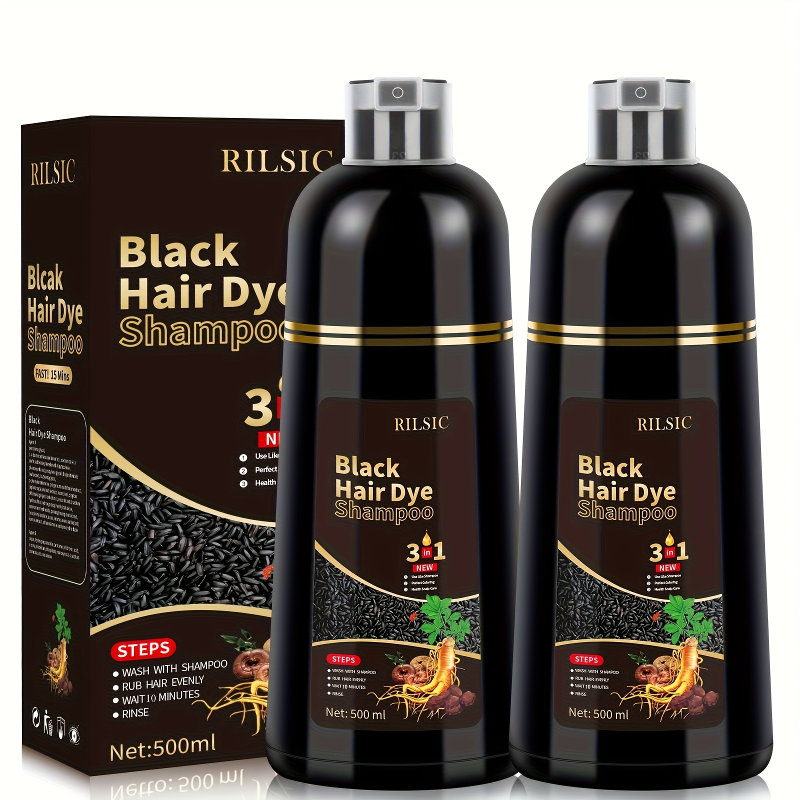 TEMU 2pcs Hair Dye Shampoo 3 In 1 For , Instant Hair Color, 100% Grey Hair Coverage, Natural Hair Dye Coloring In Minutes, Hair Color Shampoo For Men