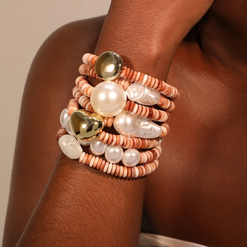 

Chic 7pcs Pink Beaded Bracelet Set - Beach & , Ideal Gift For Women