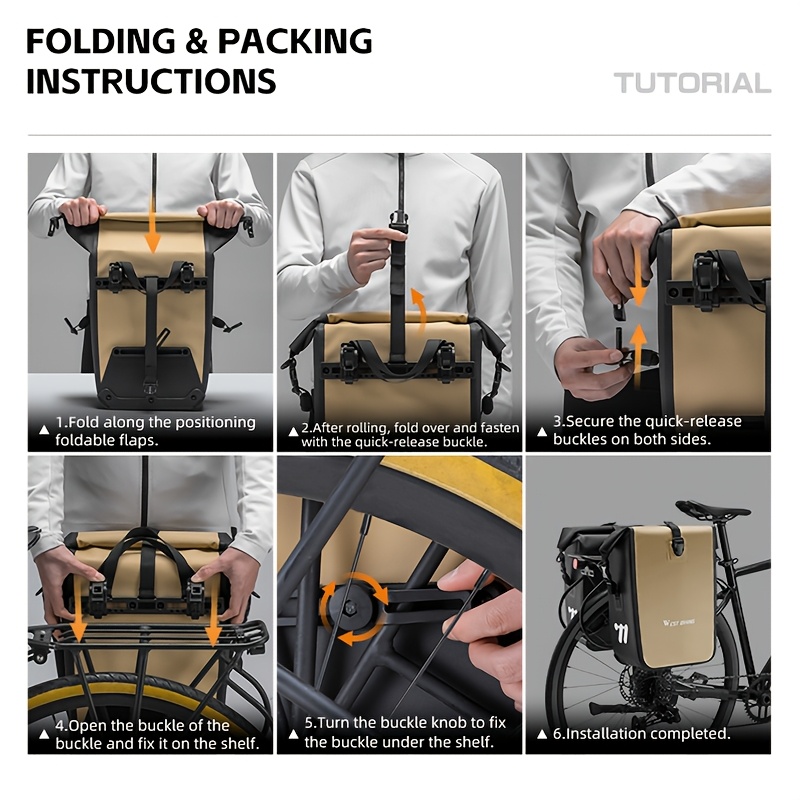 WEST BIKING 2pcs Large Capacity Bicycle Rear Seat Bags 56L Rear Rack Bag for Long-Distance Outdoor Use, Lightweight Backpack with Roll Top Design, Carrying Handle, And Free Shoulder Strap for Mountain Cycling And Commuting