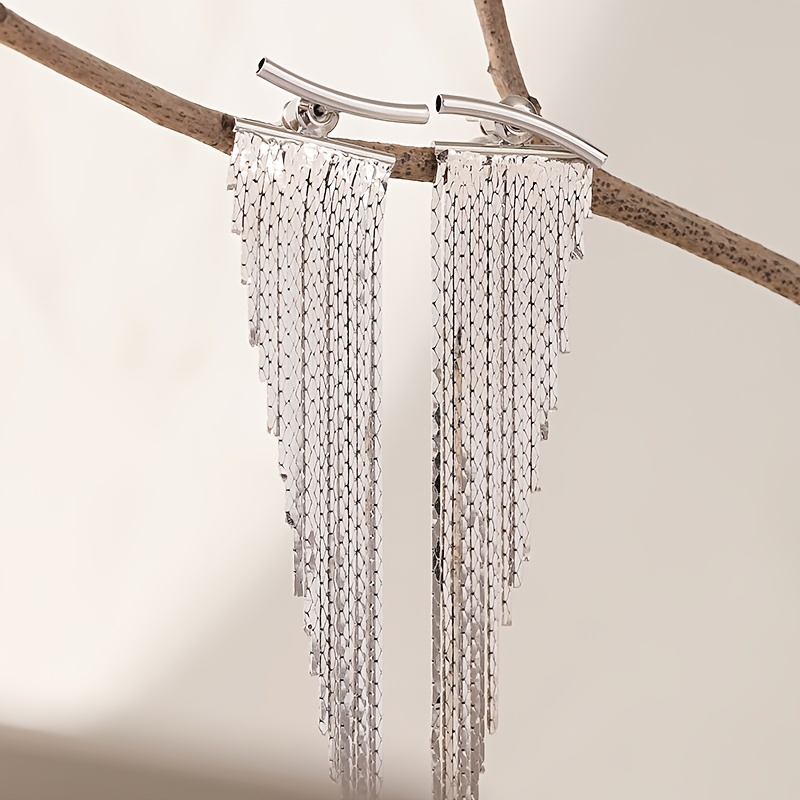 Image of Sexy Exaggerated Atmosphere Irregular Beveled Long Tassel Earrings Small Design Women Wedding Banquet Holiday Gift