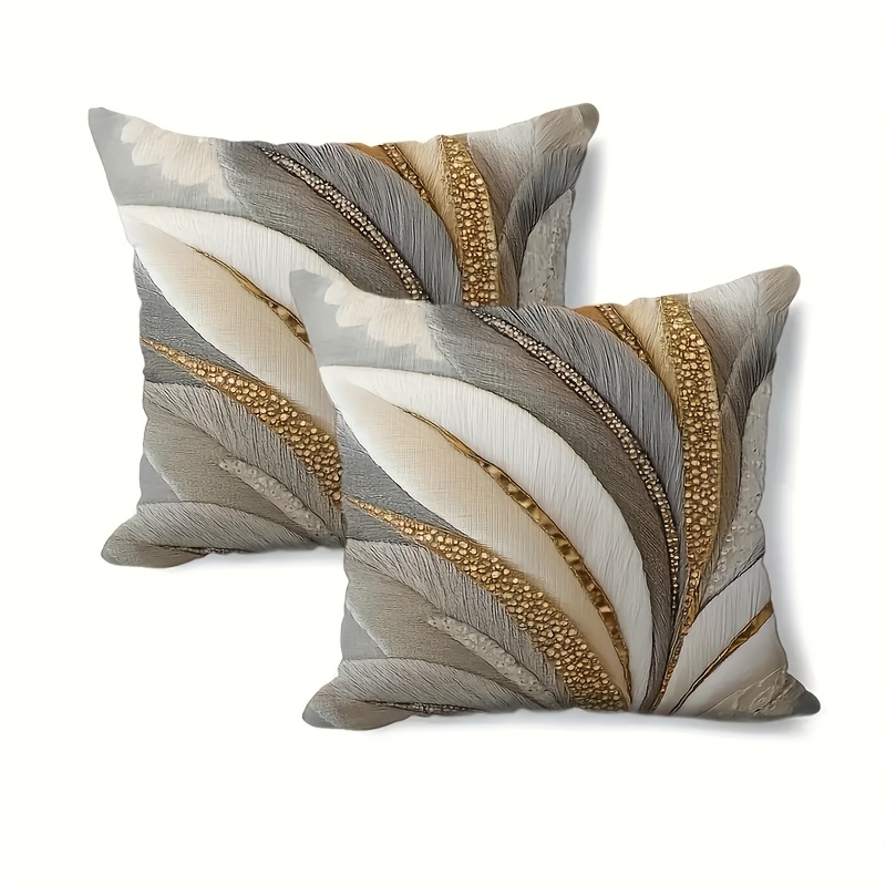 TEMU 2pcs Bohemian Style Luxury Feather Geometric Decorative Pillowcases, 18.0x18.0 Inches Gray With Zipper Cushion Covers, Machine Washable Living