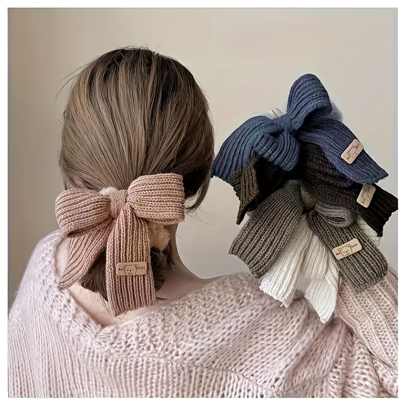 

Elegant Wool Bow Hair Tie Set Of 5 – Comfort Knit Jersey Hair Rings For Ladies And Girls, Cute Solid Color Hair Elastics, Ideal For Everyday Accessories Or Gift