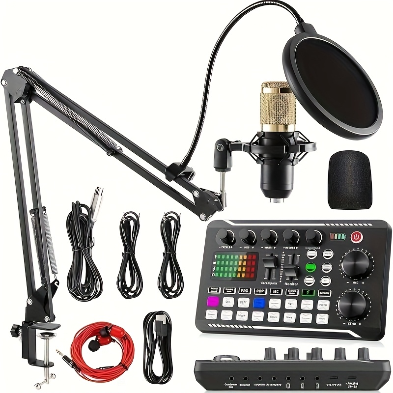 podcast sound card equipment set black and golden dual colors with multiple live streaming     ambiance warm up effects   dodge mute function video conference game   broadcast karaoke assistant   for pc ph