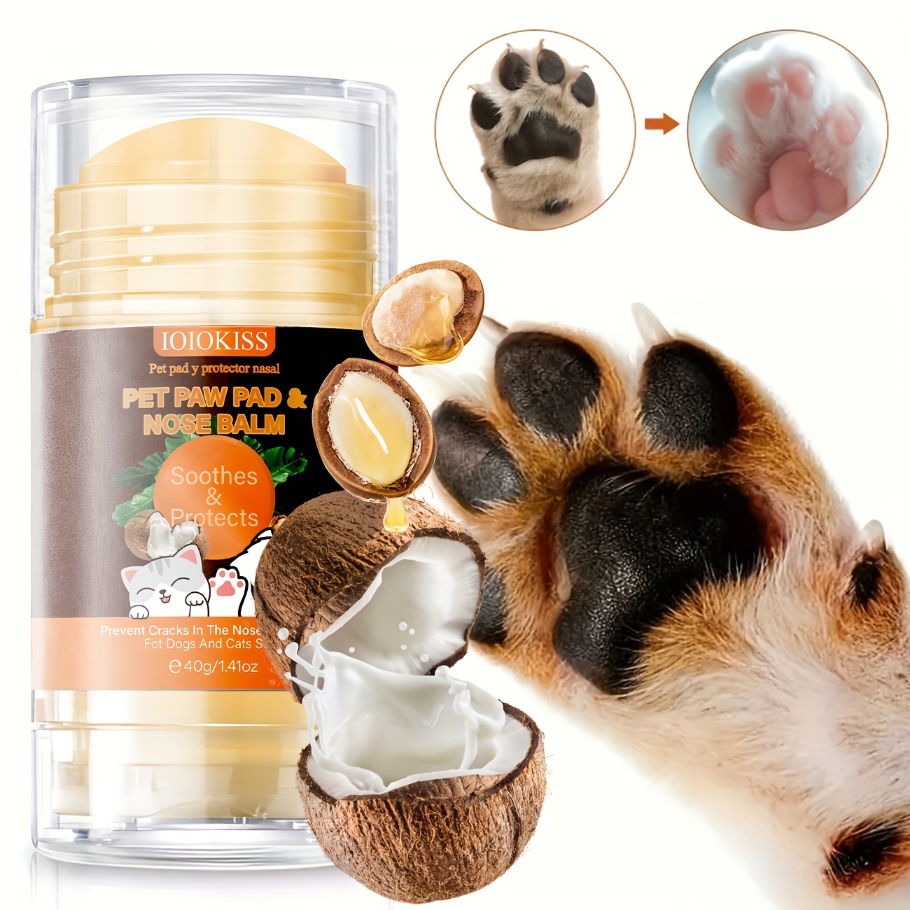 Image of Balm, 40g - Pet Care Stick With Coconut Oil And Nuts, Soothes Dry, Cracked Paws And Prevents Heat, Ideal For Dogs, Moisturizing | Pet Care Essential | Coconut Oil Balm, Dog Nose Cream