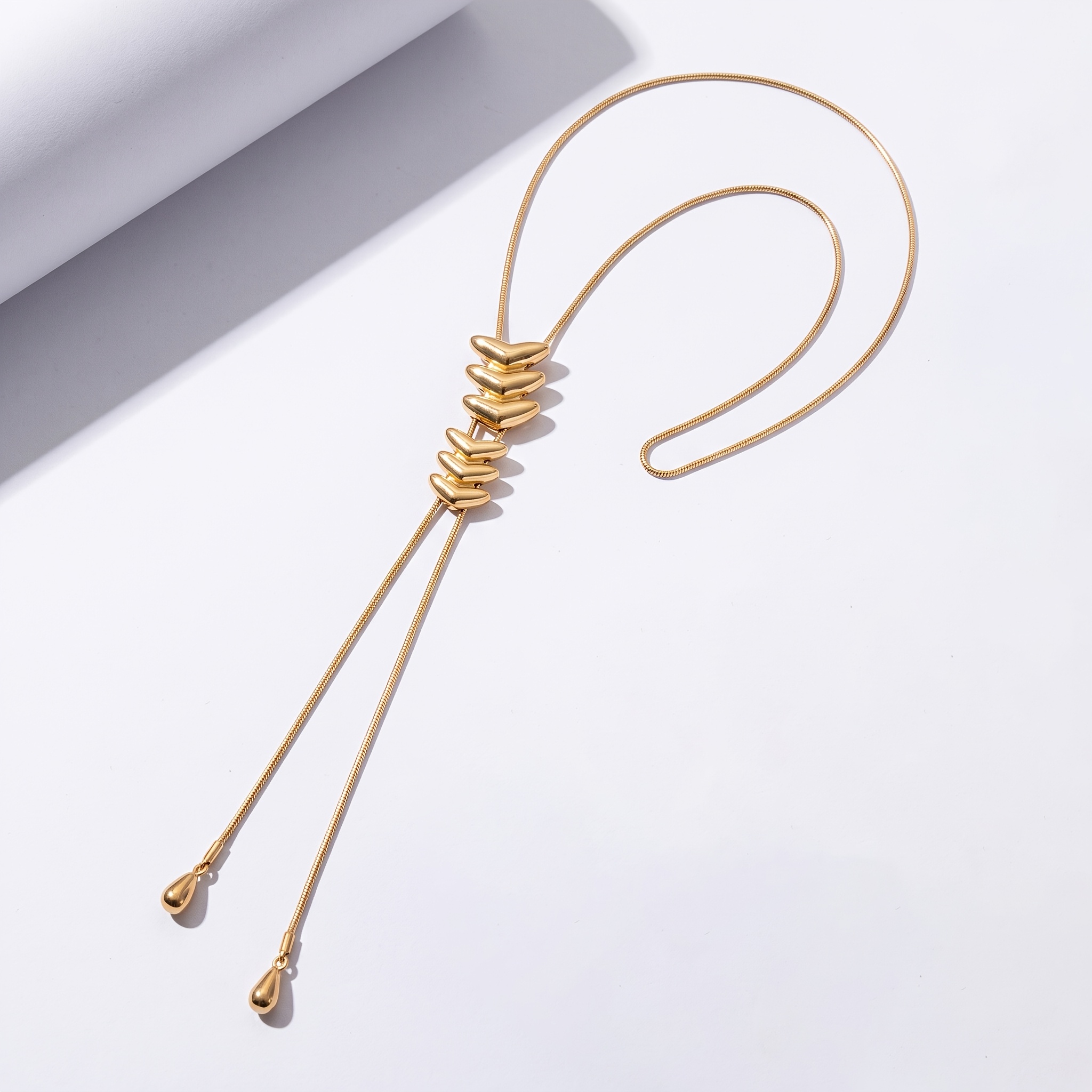 Women's Adjustable Y-Tassel Choker Necklace with Fishbone Pendant