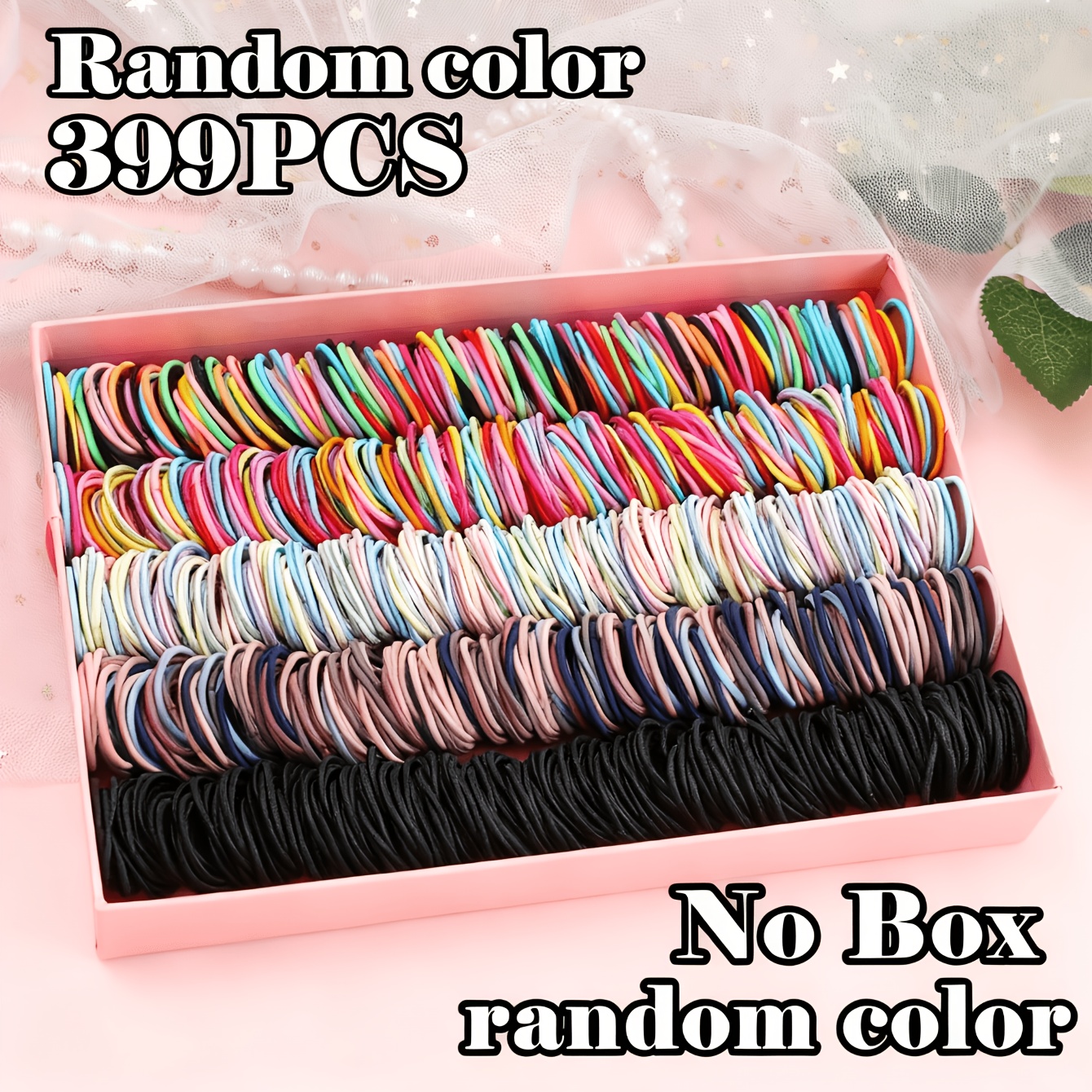 TEMU 399pcs Assorted Color Macaron Hair Ties - High-, Seamless, Featuring Fresh And Sweet Elements. Suitable For Daily Hairstyling, Commuting Looks,
