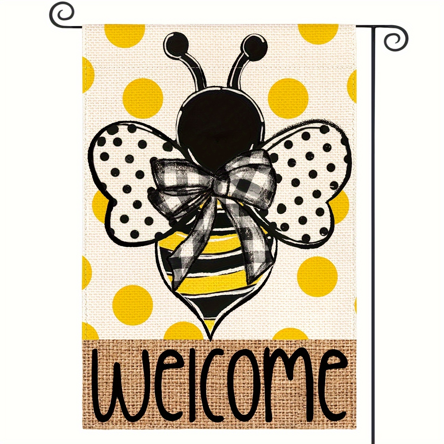 

Sm:)e Summer Polka Dot Bee Flag 12x18 Inches Double Sided Outside, Seasonal Holiday Burlap Yard Outdoor Decoration For Shops Use