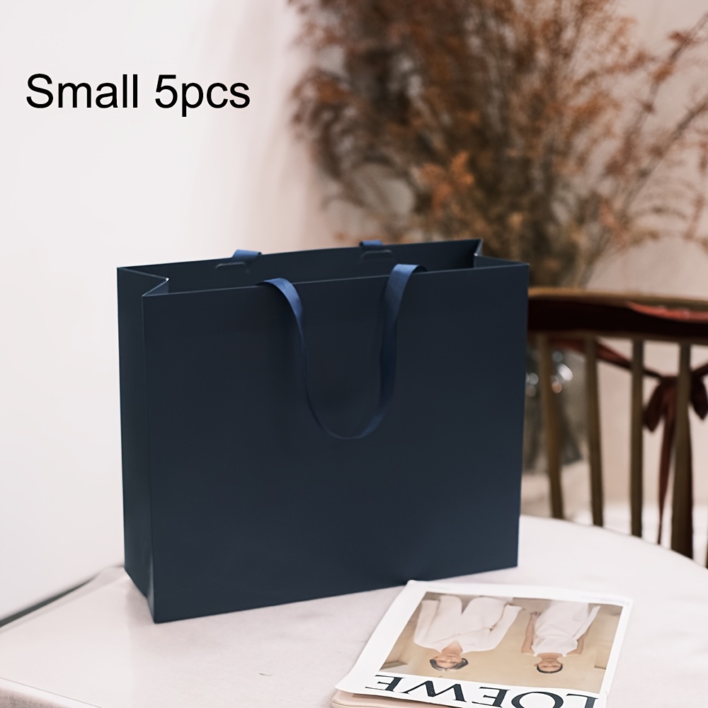 TEMU Geschenk für Sie/Ihn 3 Größen 5 Stück Marineblaue Gebürstete Papierbeutel, Premium Robuste Weiße Karton Handtaschen, Einkaufsgeschenktüten für