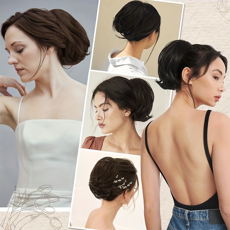 short ponytail extension clip on pony tails hair extensions for women girls synthetic highlight soft fully natural straight bun hair piece   ponytails hepburn hairpiece long fluffy   elegant daily halloween use details 1