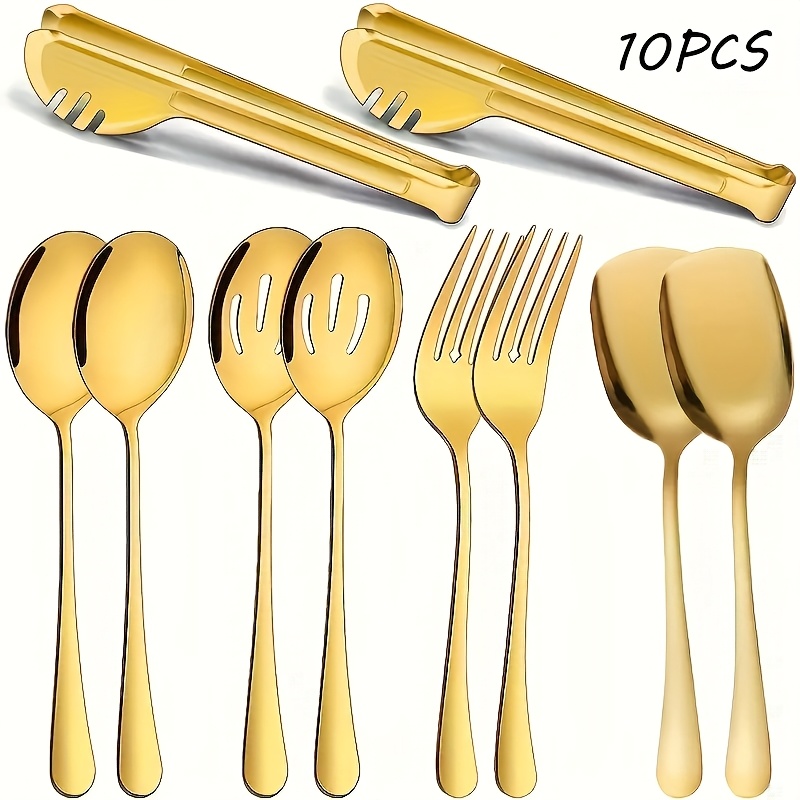 E-shop Ein 10-teiliges Set hochwertiger Servierbesteckteile aus Edelstahl - Enthält 2 Servierlöffel, 2 Schneidlöffel, 2 Serviergabeln, 2 Servierhebel
