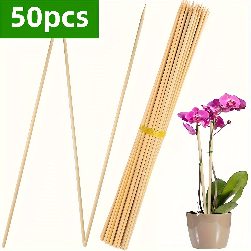 50pcs Bamboo Wooden Garden Stakes, 16-inch Plant Support Sticks For Indoor Gardening, Flower Potted Plant Holder & Crafts