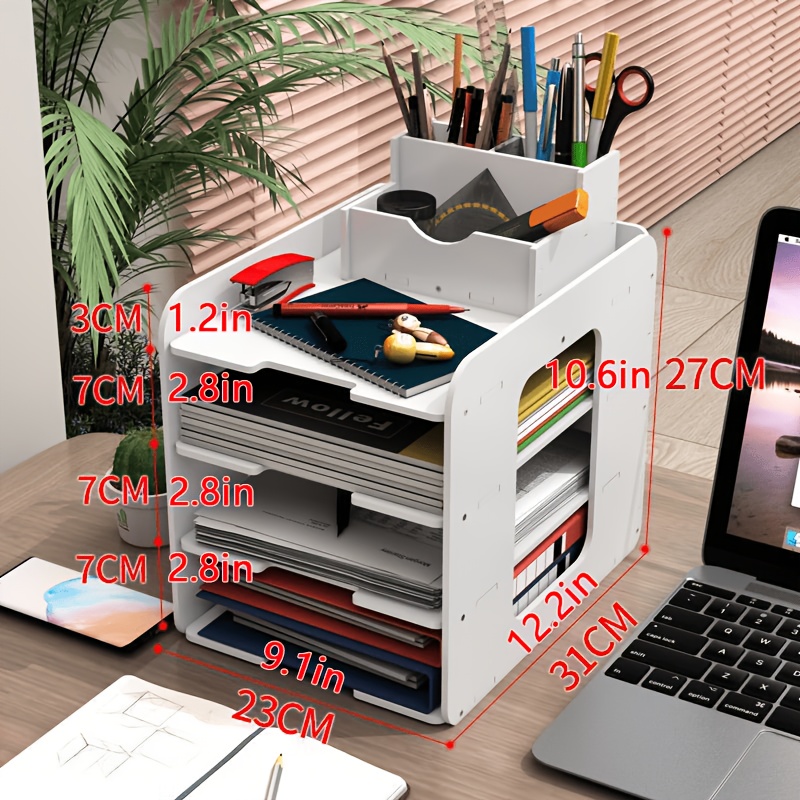 TEMU Desktop File Rack, A4 Document Storage Shelf, Office Stationery Bookend Folder Organizer