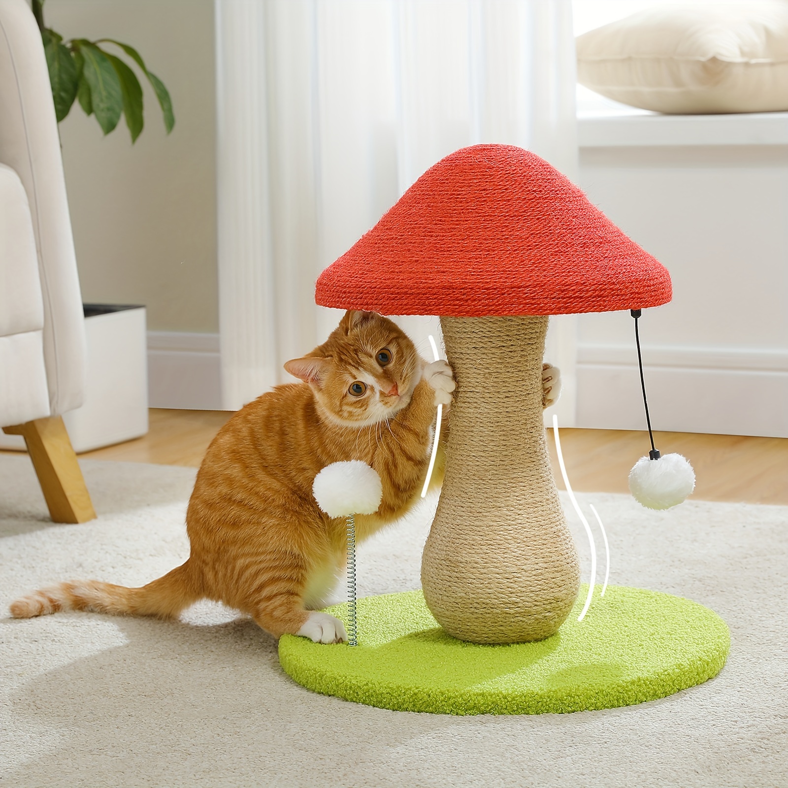 

Scratching Post, Cute Cat Scratcher With 100% Sisal Covered Scratching Post, Pompoms And Spring Toy, Mushroom For Indoor Small Cats, Cat Posts For Kittens, Pink