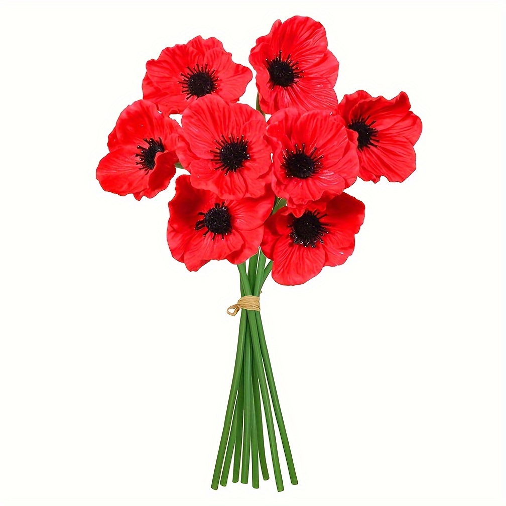 TEMU 8pcs Lifelike Poppy Artificial Flowers - Uv & Waterproof, Decor, Table Centerpieces, And Outdoor Garden Wedding Decorations