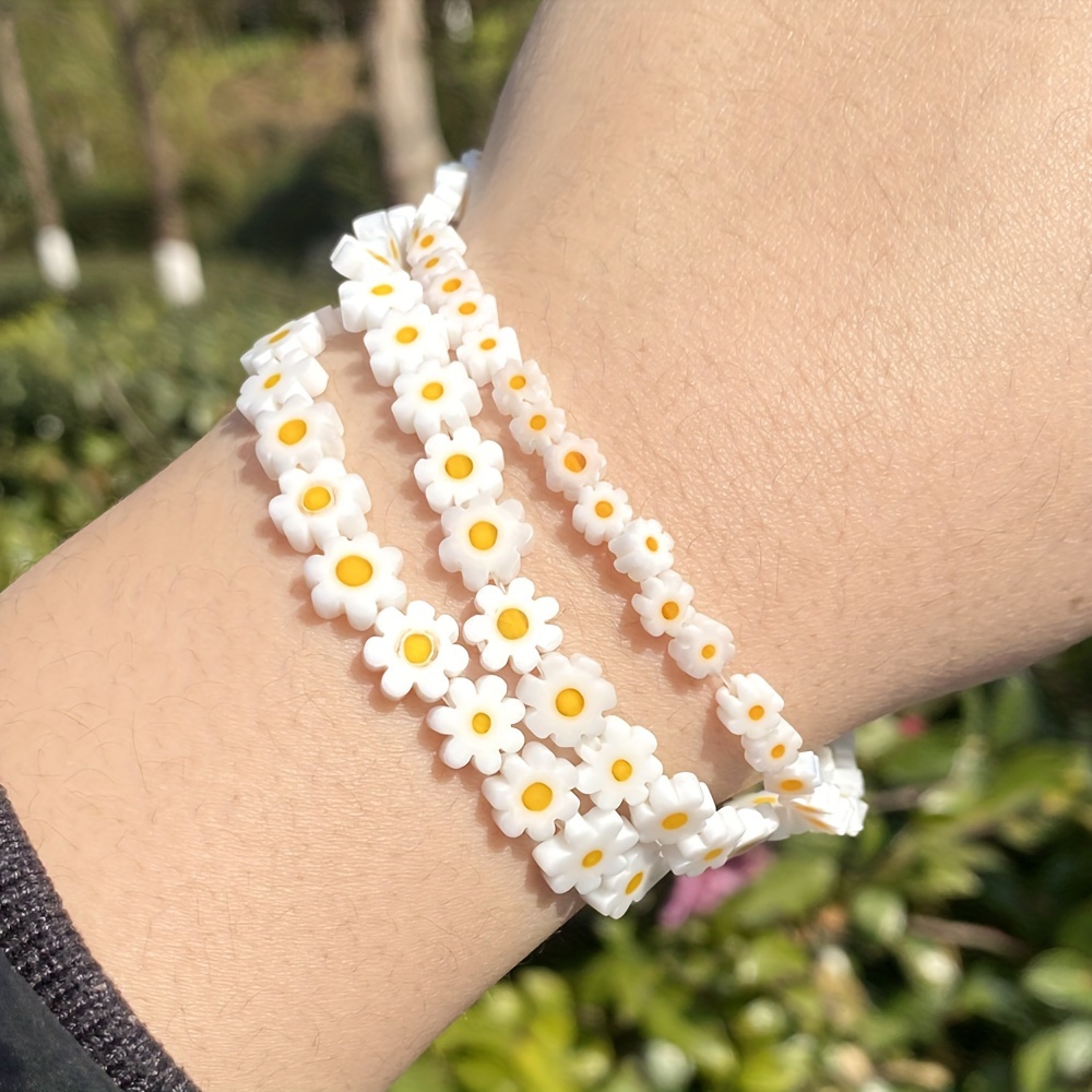 Image of 4/6/8mm 85/57/50pcs Natural Glazed Daisy Flower Beads Loose Beads For Jewelry Making Diy Necklace Bracelet Earring Sunshine Spring And Summer Outing Accessorise