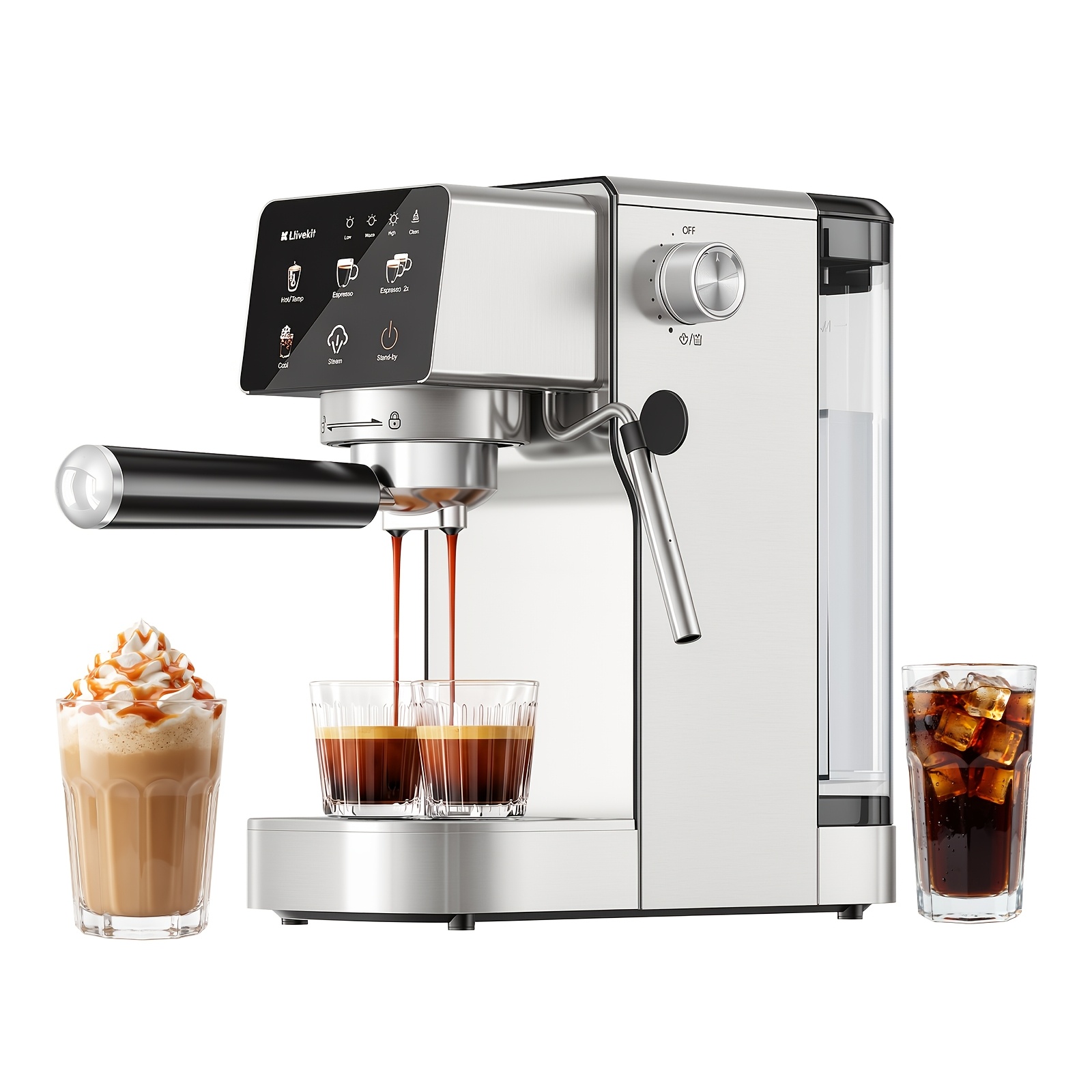 TEMU Macchina da espresso domestica in acciaio inossidabile 20 Bar ad pressione, modalit� caldo/freddo, compatibile con capsule e , a colori,