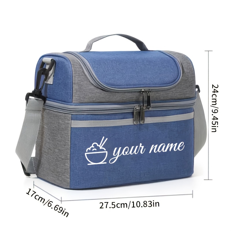 TEMU Customizable Name Or Text. With Multicolor Double-layer Nylon Insulated Lunch Bag, With Ice Pack - Large Capacity, Portable And Removable,