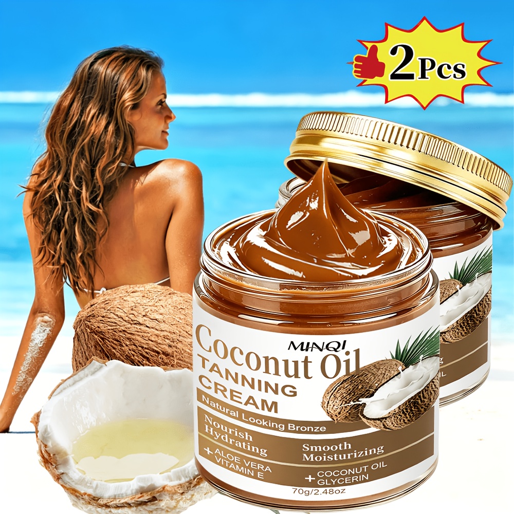 Image of 2pcs Coconut Oil Tanning Cream, Enriched With Coconut Oil, Glycerin, Aloe Vera, And Vitamin E, Looking Bronze, Nourishes, Hydrates, And Moisturizes, Suitable For Types