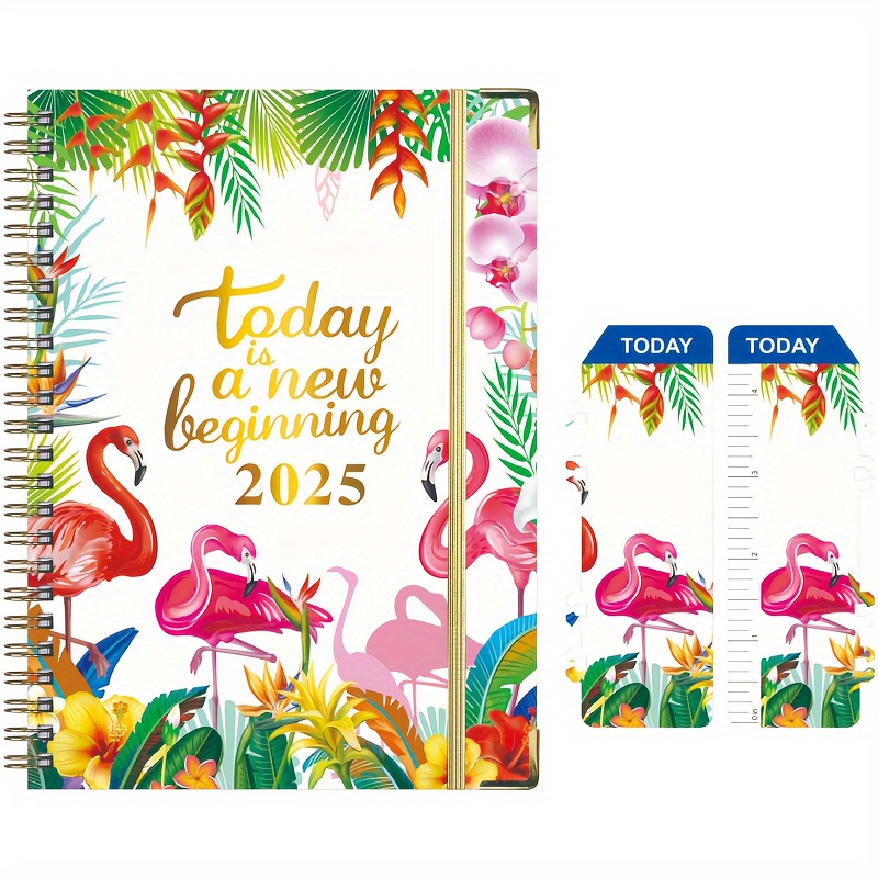 

2025 Flamingo A5 Daily Planner - Self- Management Notebook With Metal Coil, English Organizer For Adults