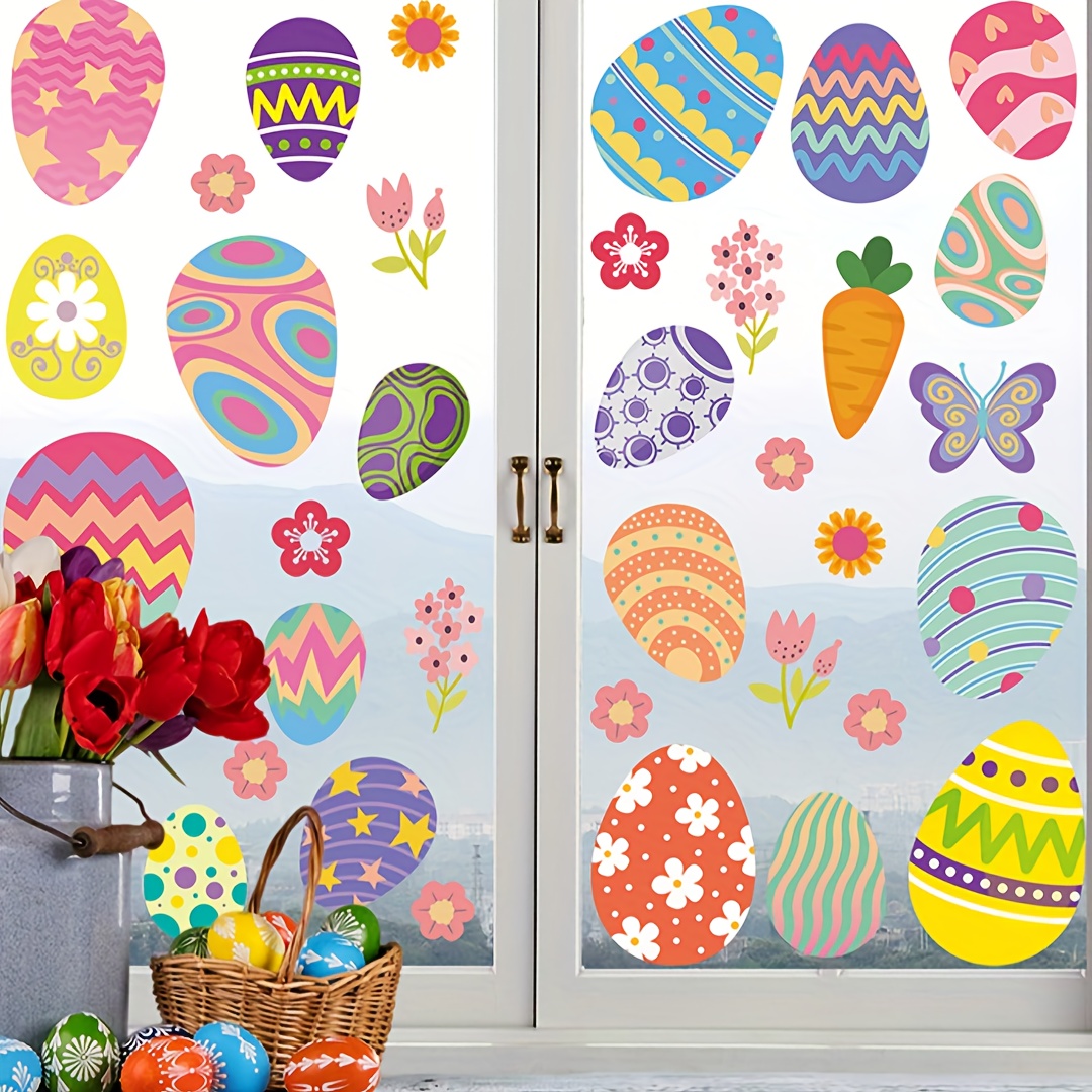 

Easter Egg Window Clings - 9 Sheets, No Power Needed, Featherless, Easter Party Decorations & Supplies