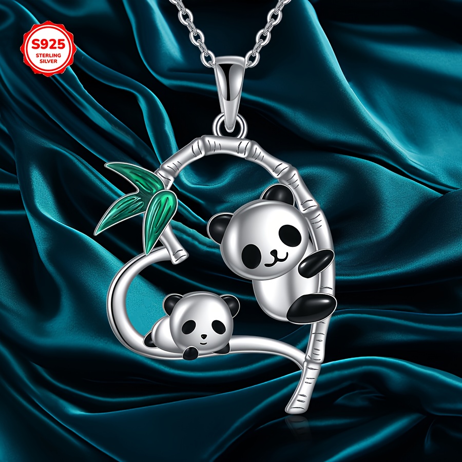 Panda Necklace 925 Sterling Silver Panda Heart Pendant Necklace For Women Mother