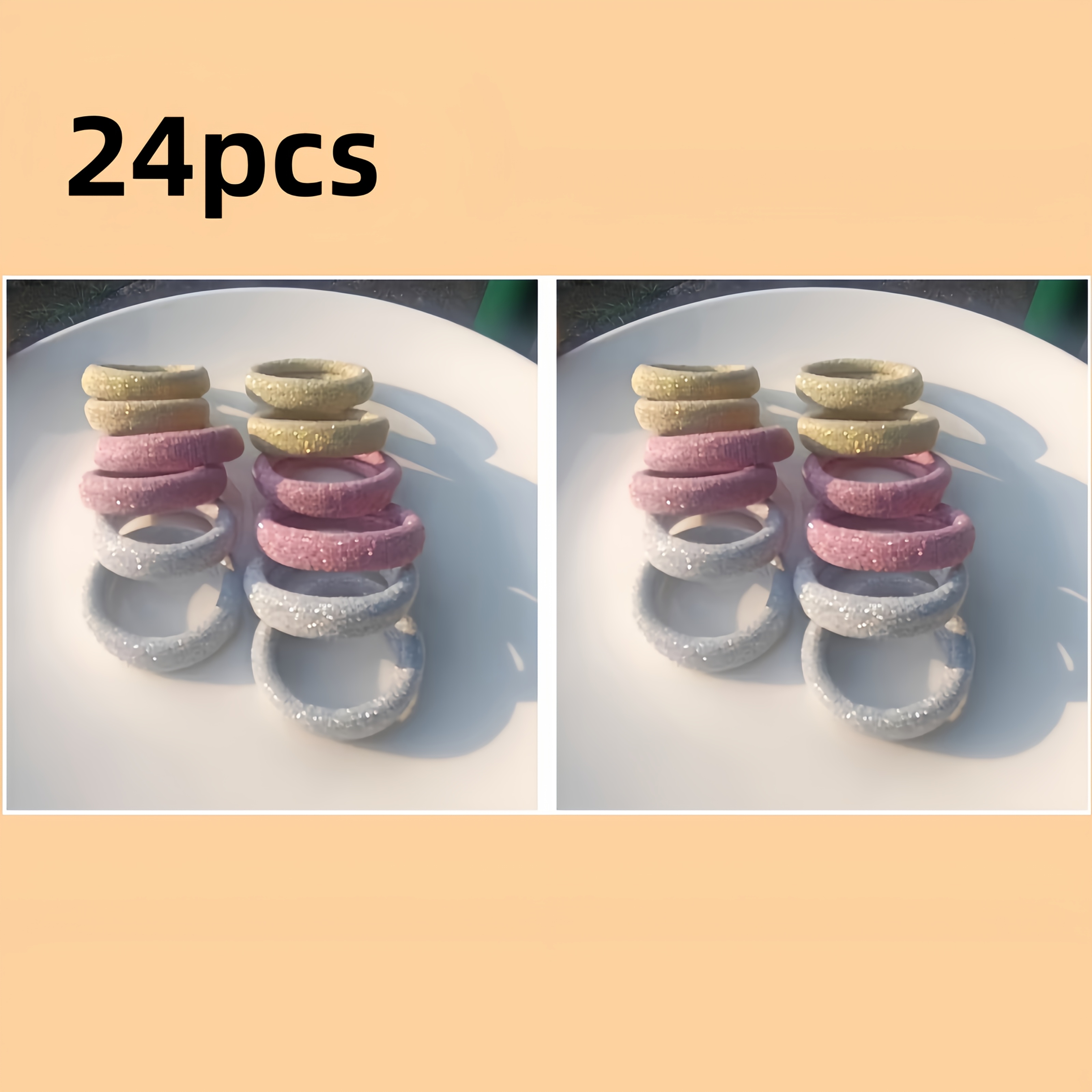 TEMU 24pcs Shiny Seamless Hair Ties, Sparkling Hair Women's Bun And Ponytail Hair Rings, Hair Accessories, Minimalist Hair Shiny Hair Ties,