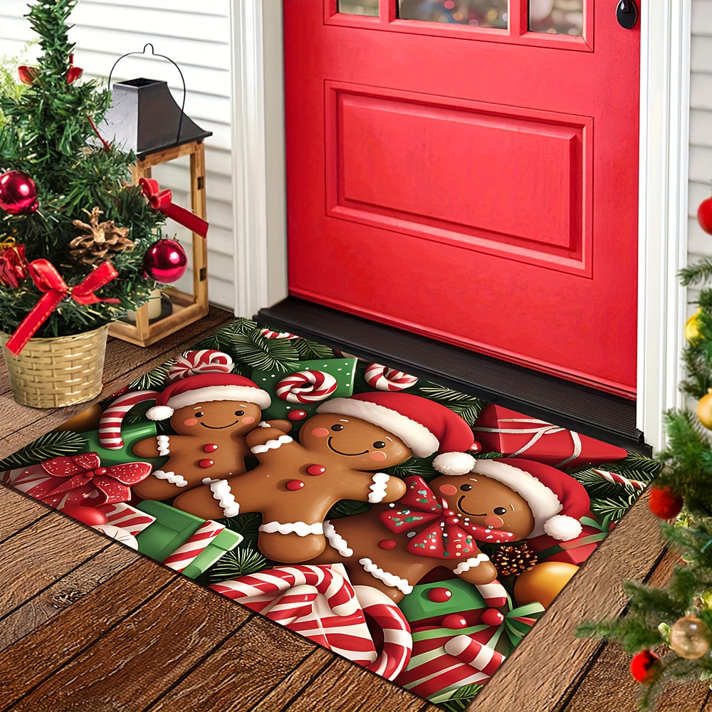 TEMU 1pc 2d Flat Christmas Gingerbread Man Pattern Door Mat For Home Decor Holiday Gift