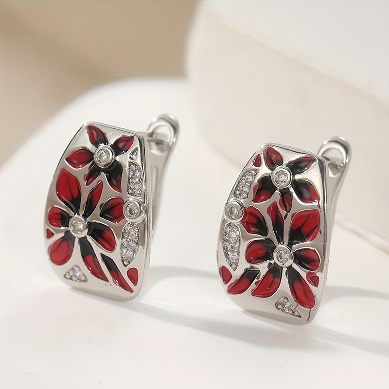 E-shop Neu gefertigte rote Epoxid-Blumenohrringe für Damen, mit handgefertigtem Emaille, für Hochzeiten, Brautfeiern und Partys