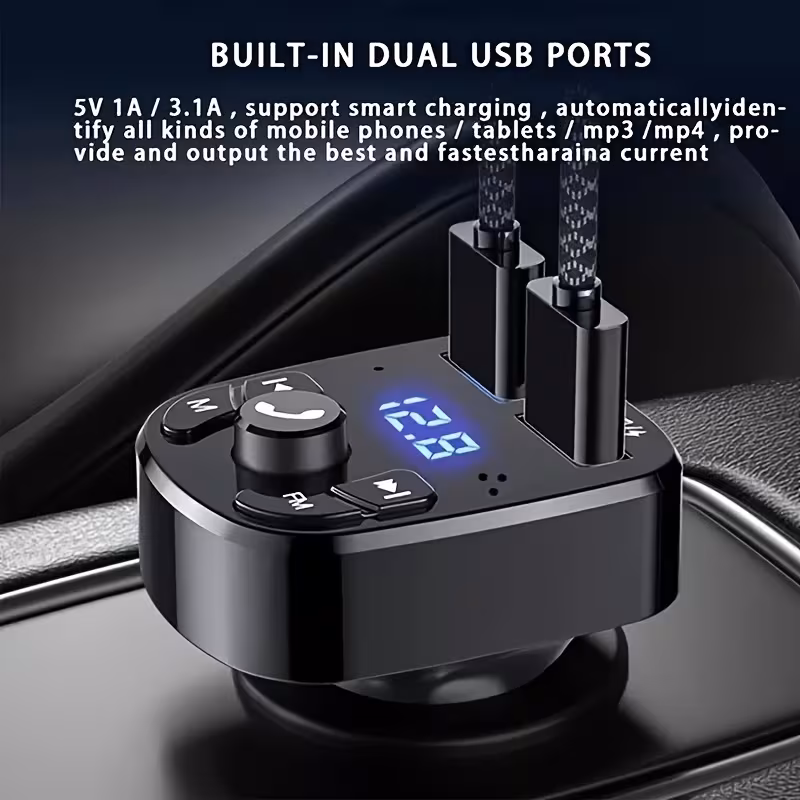 mp3 плејер за автомобил, тип c usb-c брзо полнење, двоен usb авто полнач, рачно-слободна опрема за автомобил, безжичен fm преносувач, fm модулатор, авто приклучок, ≤36v напон на работа, без батерија, со безжична функција Детали за производот 2