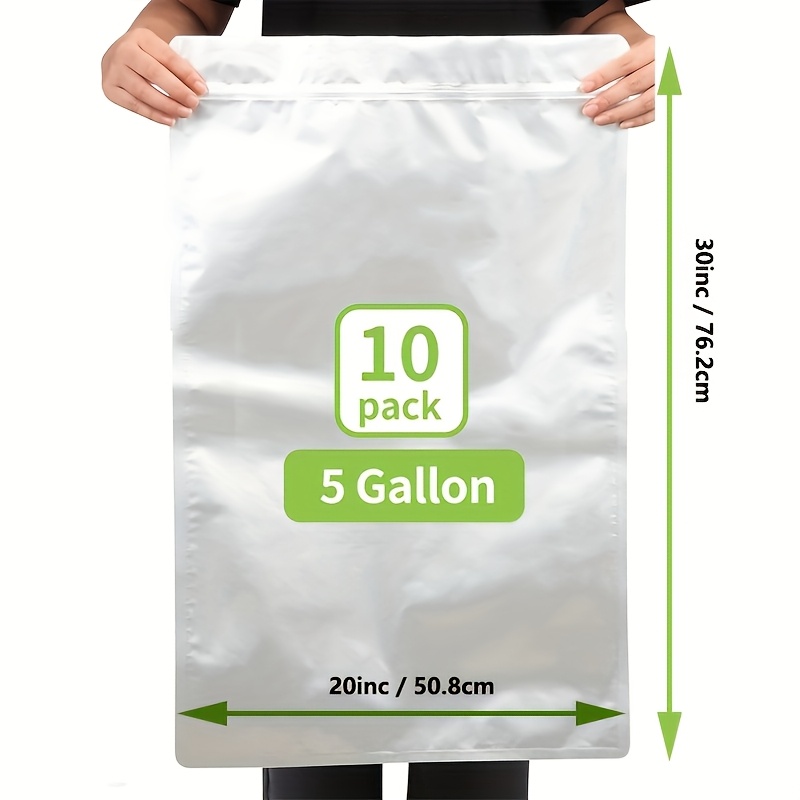 Image of 10pcs 5 Gallon Mylar Bags For Food Storage - 10 Mil Thick - Mylar Bags 5 Gallon - Zipper Resealable Mylar Bags - Bolsas Mylar 5 Galones
