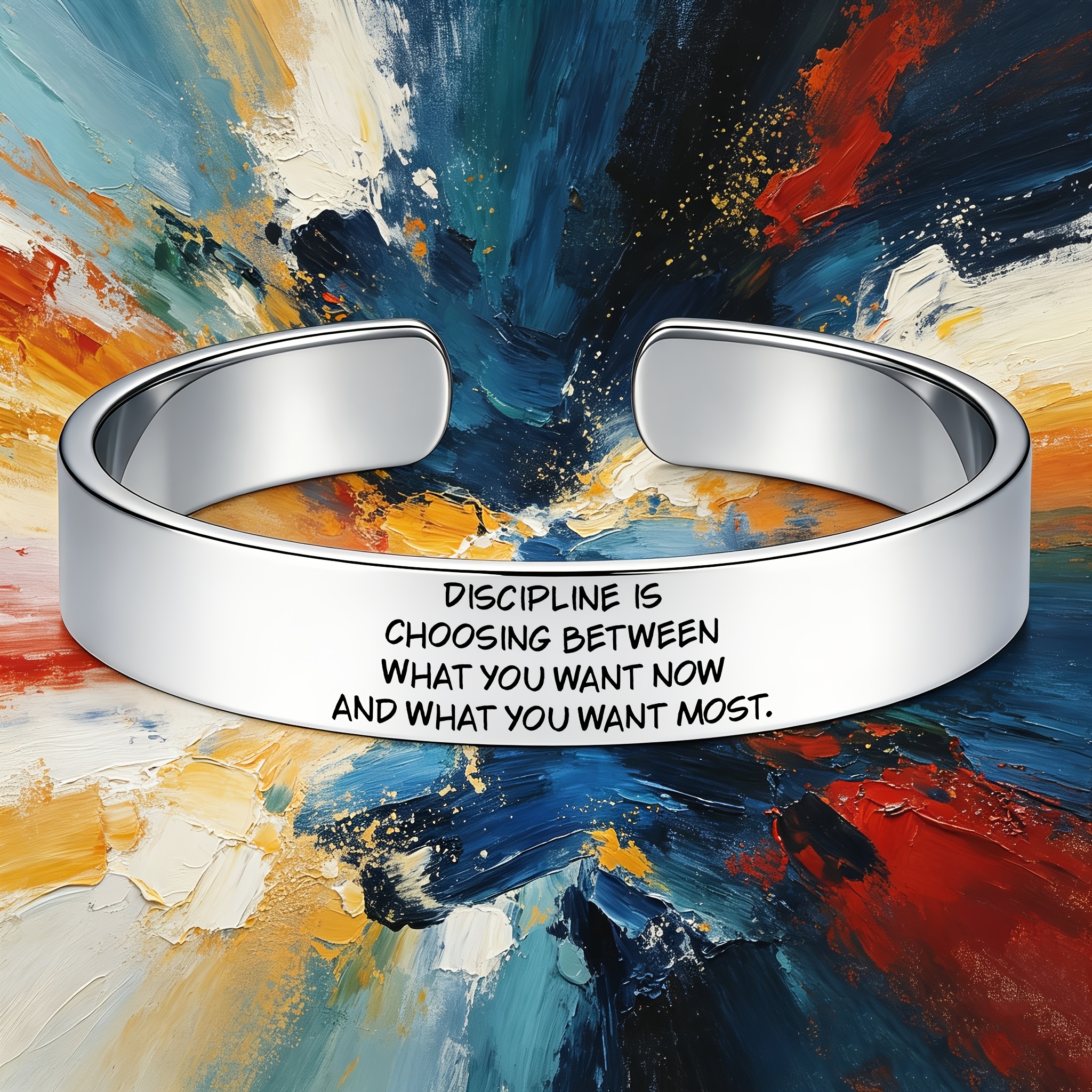 Self-discipline Inspirational Quote 304 Stainless Steel Open Bangle