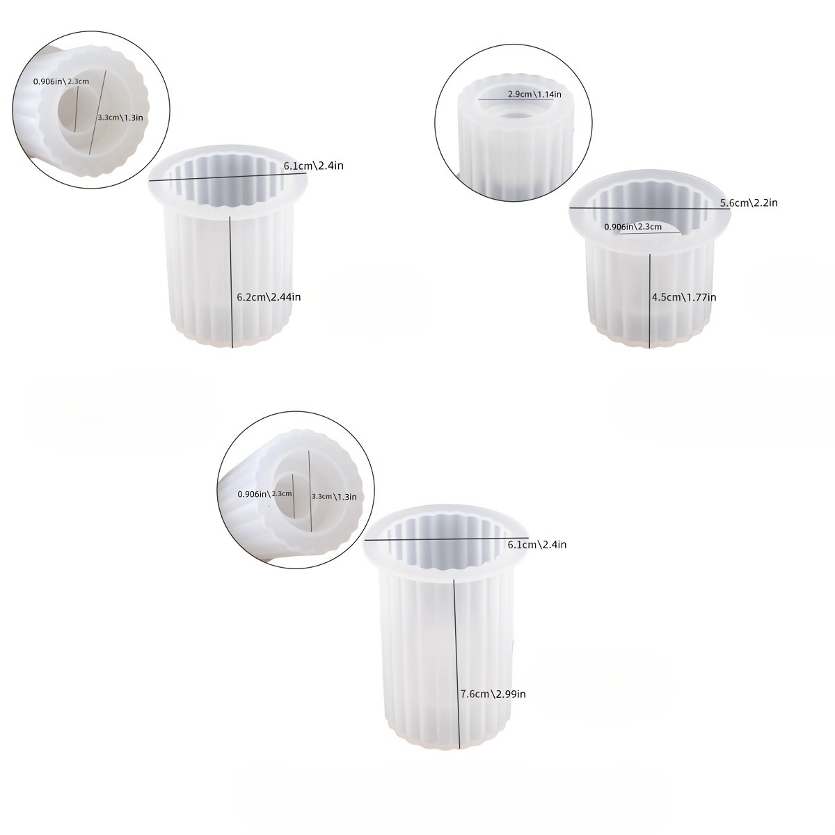 E-shop 3er-Set Kerzenständer Silikonformen, 3 Größen Gestreifte Zylindrische Kerzenständer Formen, Geeignet für DIY Epoxidharz, Gips, Beton Zement